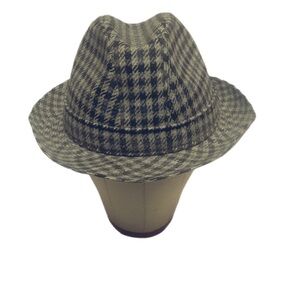 Vintage blue blck classic Tweed Structure Crossstitch strpe fedora unisex hat OS